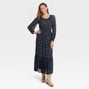 Women's Long Sleeve A-Line Maxi Dress - Knox Rose Blue Floral M